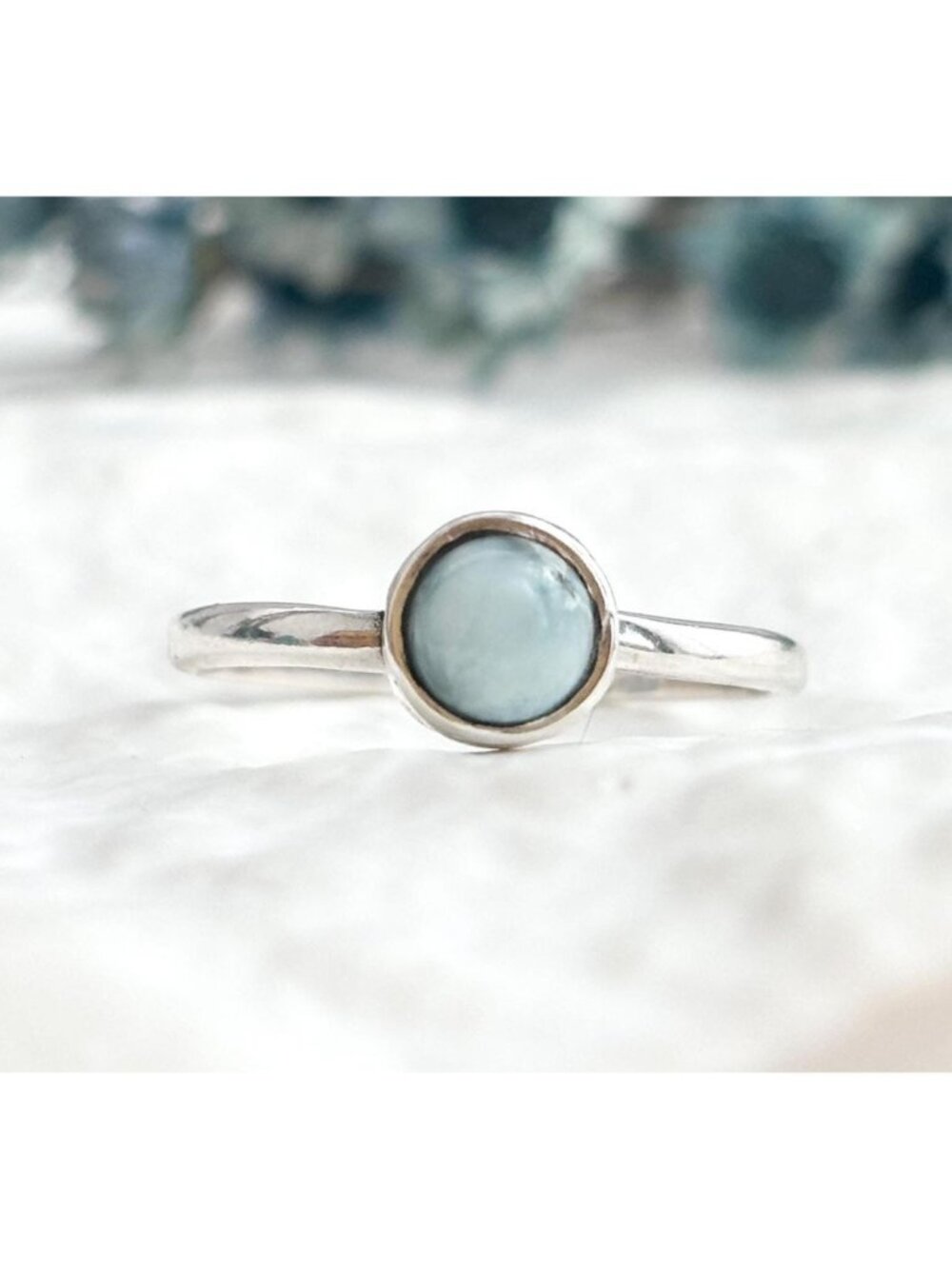 Larimar Cabochon Polished Stone Sterling Silver 925 Vintage Ring - sz 6